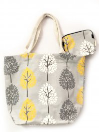 Tree Print Grey Canvas Tote Bag with Purse Tree Print Grey Canvas Tote Bag with Purse