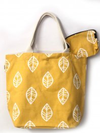 Leaf Mustard Canvas Tote Bag with Purse Leaf Mustard Canvas Tote Bag with Purse