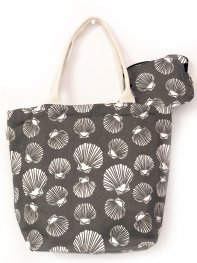 Shell Grey Canvas Tote Bag with Purse Shell Grey Canvas Tote Bag with Purse